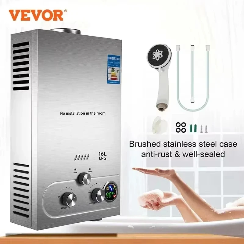 

VEVOR LPG Hot Water Heater Gas Water Heater Stainless Steel Tankless Propane Gas LPG Boiler Home Appliance 6L-18L