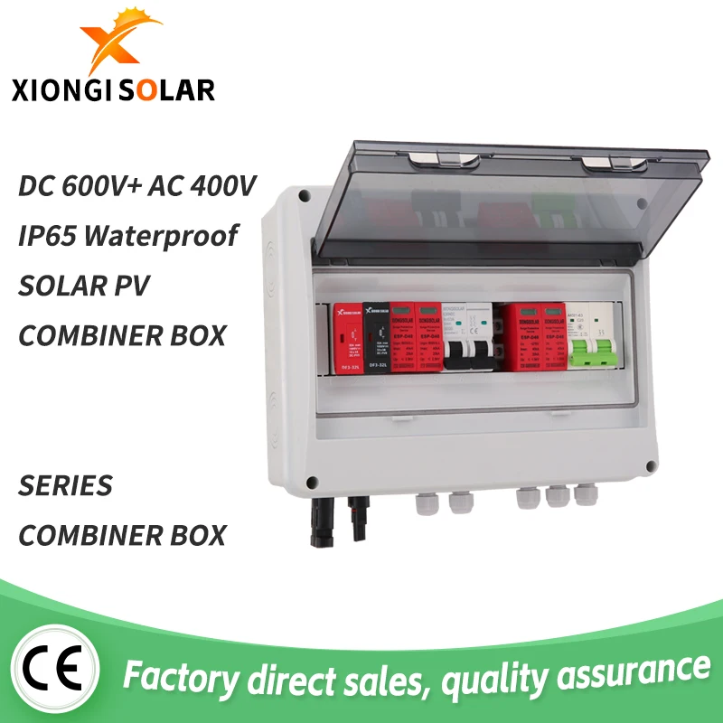 

Solar Photovoltaic PV Combiner Box 1-in-1-out DC+AC 600V 1 String IP65 PV-Solar Surge Lightning Protection Outdoor Waterproof