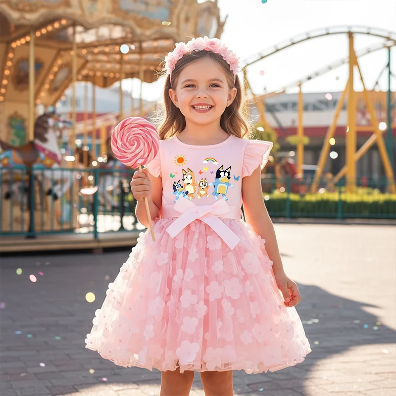 

Голубое платье для маленьких девочек, фатиновое свадебное платье принцессы с цветочным узором, модное платье-пачка без рукавов, наряды для фотосессии, подарок на день рождения