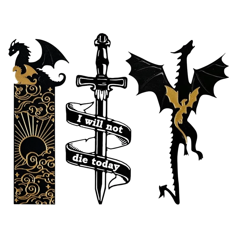 Dragon Bookmarks For Men, Book Accessories For Reading Lovers, Book Marks For Reading Black And Gold Dragons