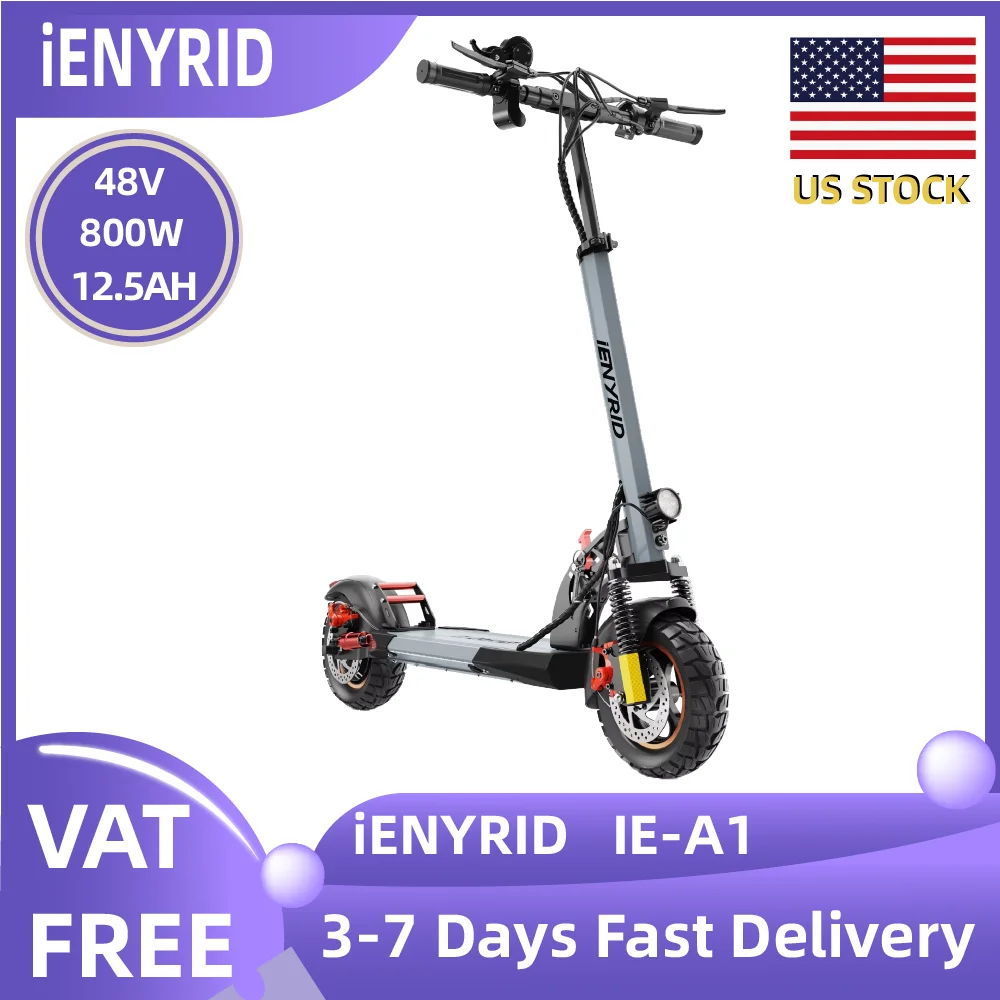 

iENYRID IE-A1 48V12.5AH Battery 800W Electric Scooter 10 Inch Fat Tire E-Mountain Scooter Adult Foldable Escooter