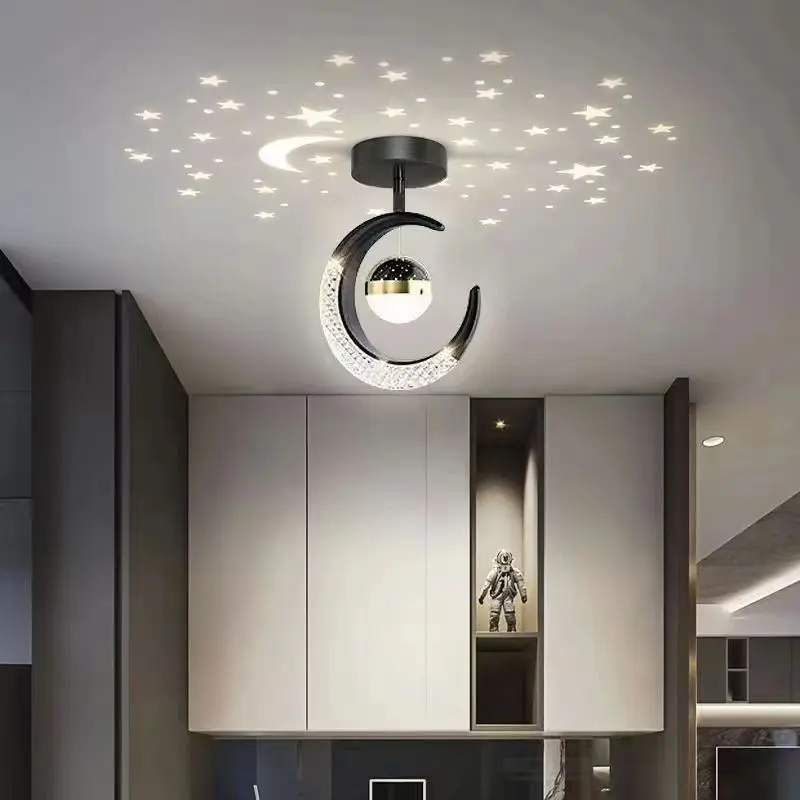 Creative LED Ceiling Light with Moon Stars Modern Asile Ceiling Lights Gold/Black Atmosphere Ceiling Hanging Lamp Loft Lighting image 5