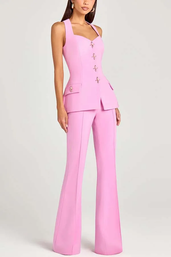 Nouvelle mode décontractée à manches longues col rabattu simple boutonnage couleur unie costumes ajustés + gilet monté sur le cou + pantalon, 3 couleurs