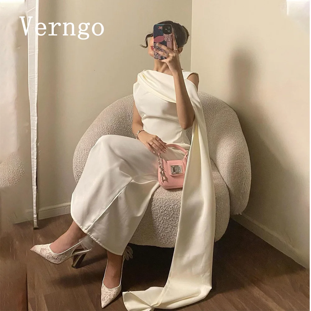 Verngo lvory Crepe Prom Gown High Neck A Line Evening Dress For Women Saudi Arabic Formal Occasion Dress Prom Dress