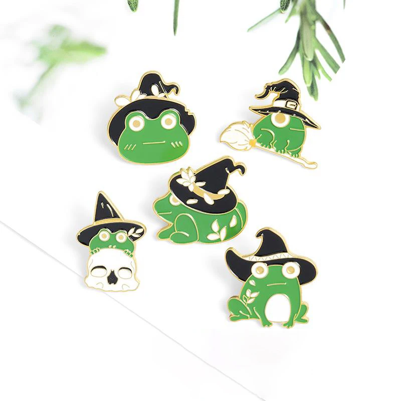 Witch Frogs Enamel Pins Custom Funny Animal Wizard Brooches Shirt Lapel Badge Bag Cartoon Gothic Jewelry Gift for Friends