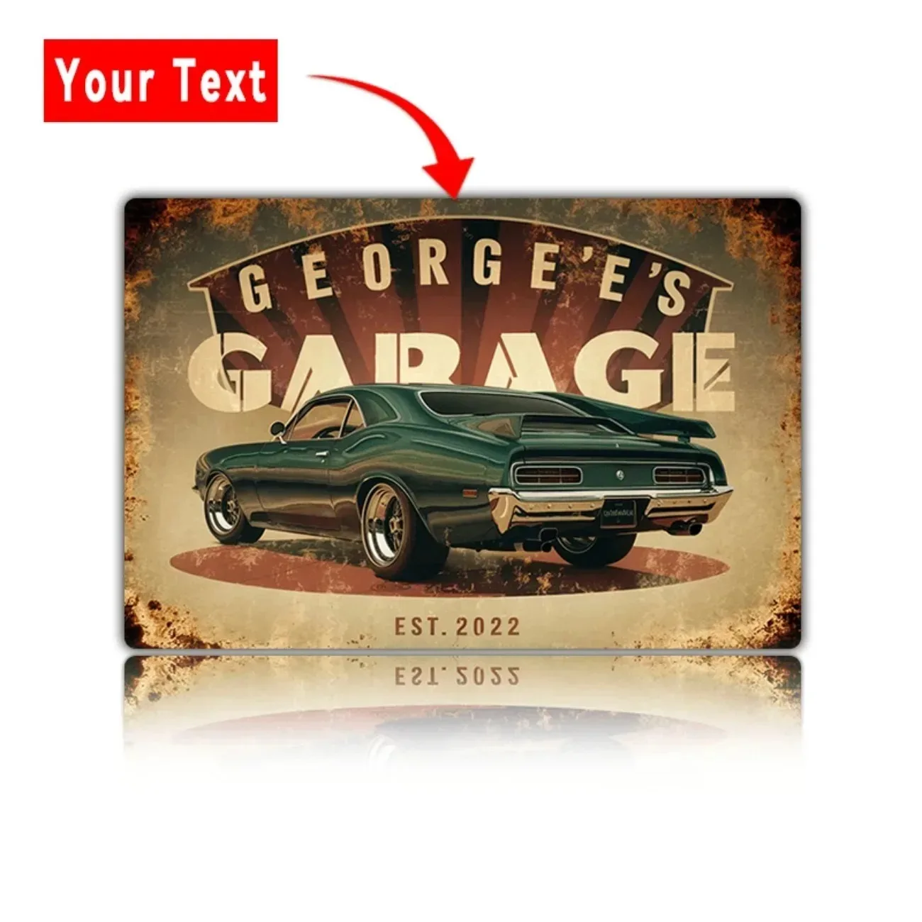 Customizable Personalized Vintage Rustic Garage Sign, Classic Car Man Cave Shed Wall Decor, Art Ornaments (For Decoration Only)