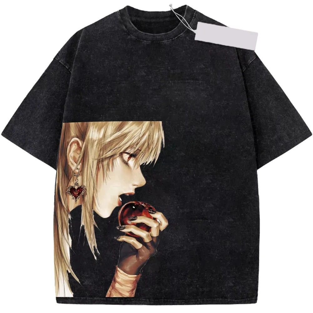 Death Note Misa Amane T-shirt Men Women Cotton Printed Short Sleeve Oversized Vintage Washed Punk Cosplay Streetwear Top Hot