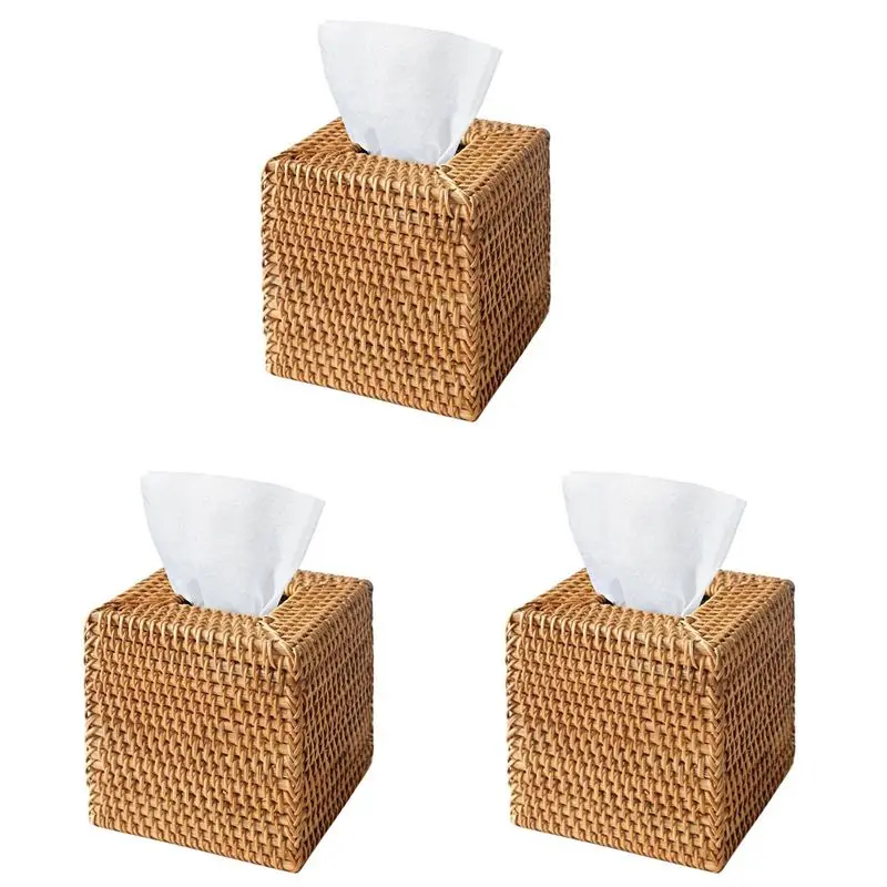 

ABGH-3X Чехол для коробки с салфетками из ротанга, квадратный плетеный держатель для салфеток ручной работы, для ванной комнаты, гостиной, держатели для салфеток