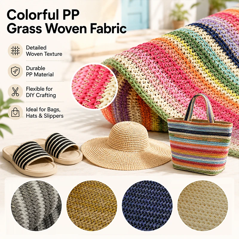 1yard Colorful Strip Pp Straw Woven Fabric Breathable Grass Knit Cloth for Summer Handbag Shoe Hat DIY Making Supplies view 5