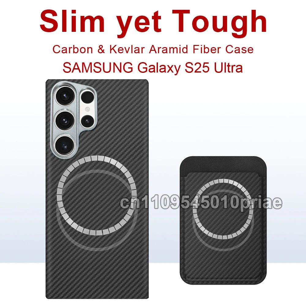 For samsung galaxy s25 ultra/s25+/S25 case carbon fiber with Card Holder 600d kevlar aramid fiber fabric thinhard magneticcover