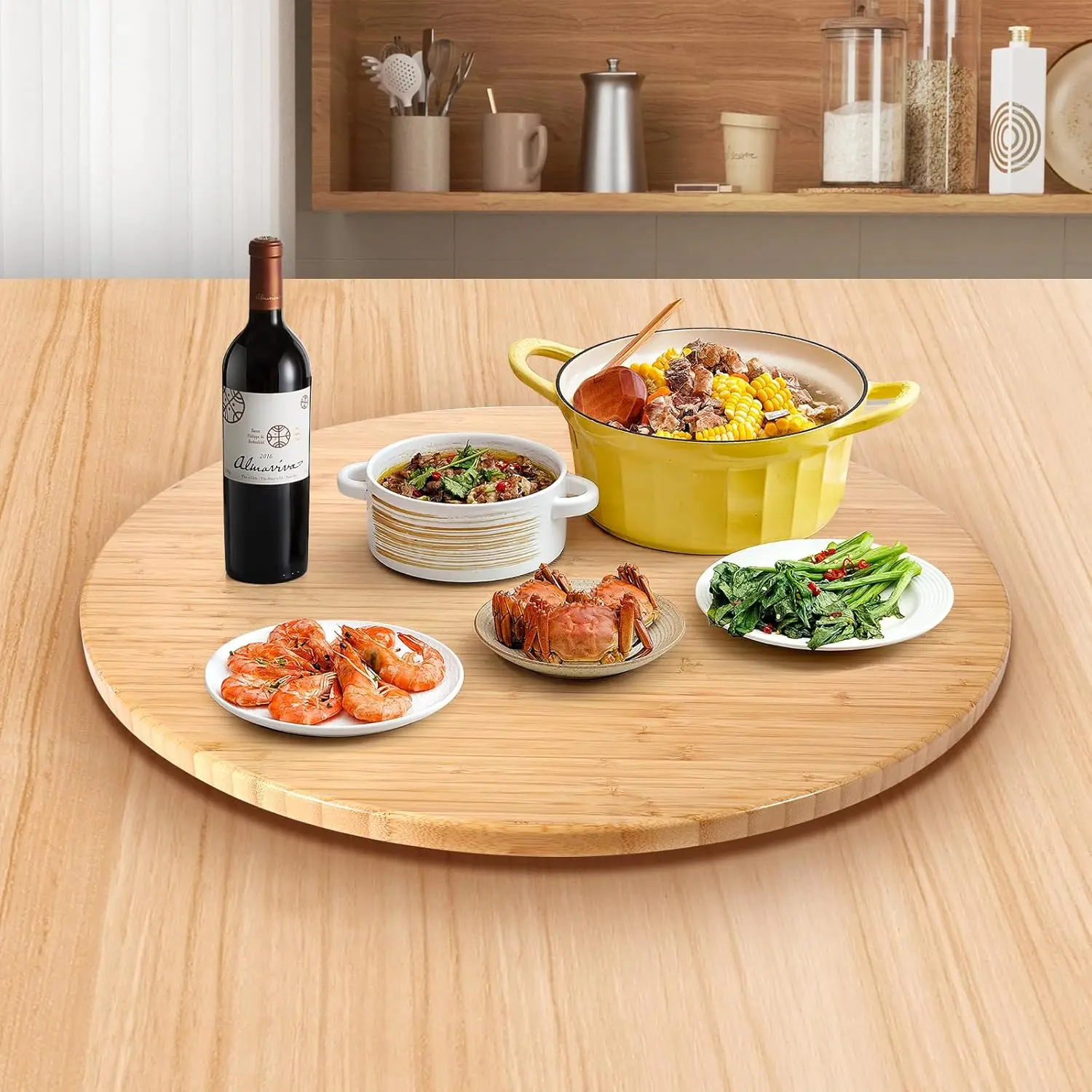 (26 Inch) Bamboo Large Lazy Susan for Dining Table Top with Heavy Duty Metal Rotating Hardware