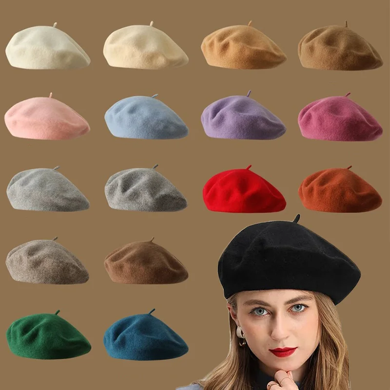 Woolen Solid Berets Hats Women Autumn Winter Thick Vintage French Artist Beret Street Painter Hat Girls Female Warm Caps Beanies