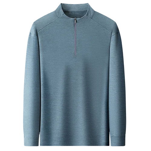 Imagen 2 del producto Camiseta de manga larga de calidad de lujo para hombre, ropa sencilla de Color sólido con media cremallera y estampado de letras de otoño, cuello medio alto, ropa versátil para hombre