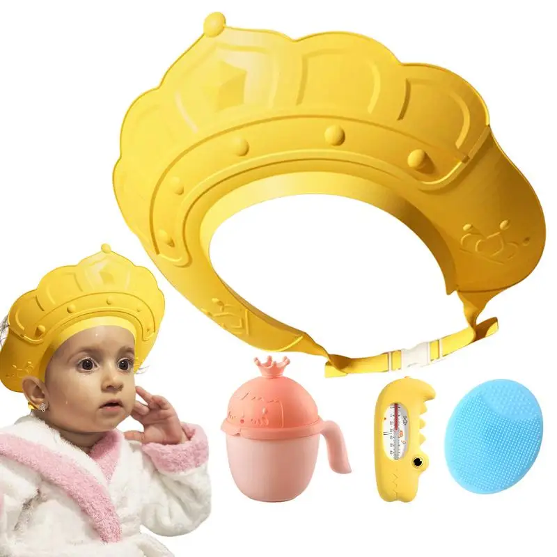 Bathing Hat Bath Visor With Water Temperature Gauge And Shampoo Cup Shampoo Cap With Shampoo Brush Protect Ears Eyes