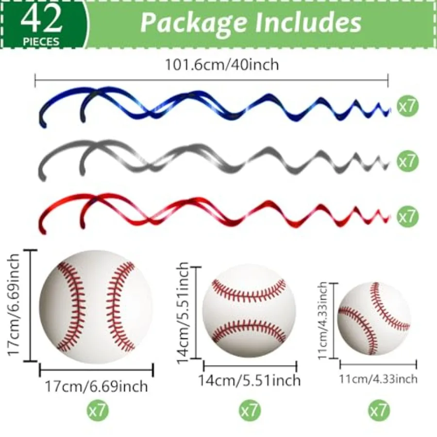 42 Pcs Baseball Hanging Swirls Decorations Baseball Birthday Banners Party Streamers Wall Ceiling Hanging Spirals Baseball Part