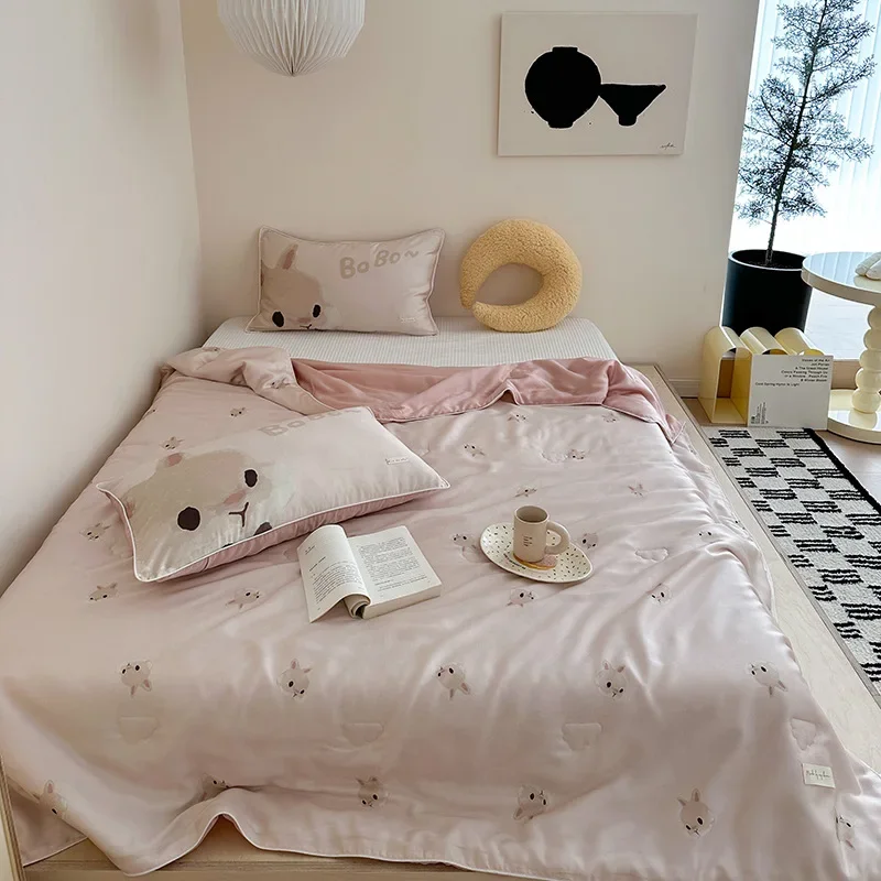 A-class 100 Lancing Tencel Printed Small Edition Summer Quilt Set with Four Piece Girl Heart Cute Summer Cool by Children's Air