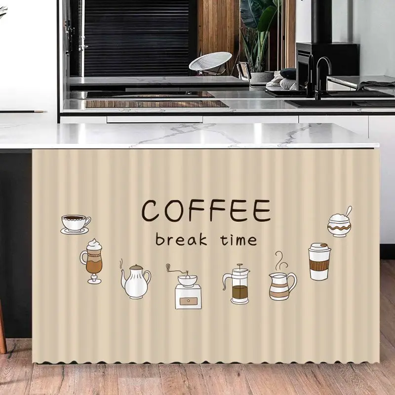 VIKAMA Coffee Kitchen Counter Curtain Dustproof Partition Curtain, Cartoon Kitchenware Sink Cabinet Covering Curtain Home Decor