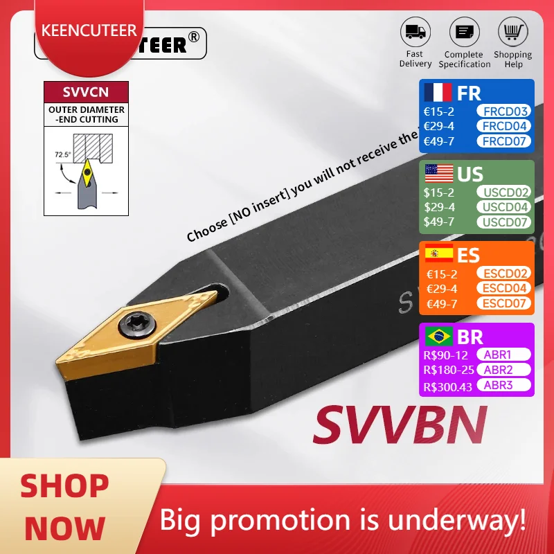 

SVVBN1212 SVVBN1616 SVVBN2020 SVVBN2525 External Turning Tool SVVBN Cutter Bar CNC Lathe Bar Turning Holder