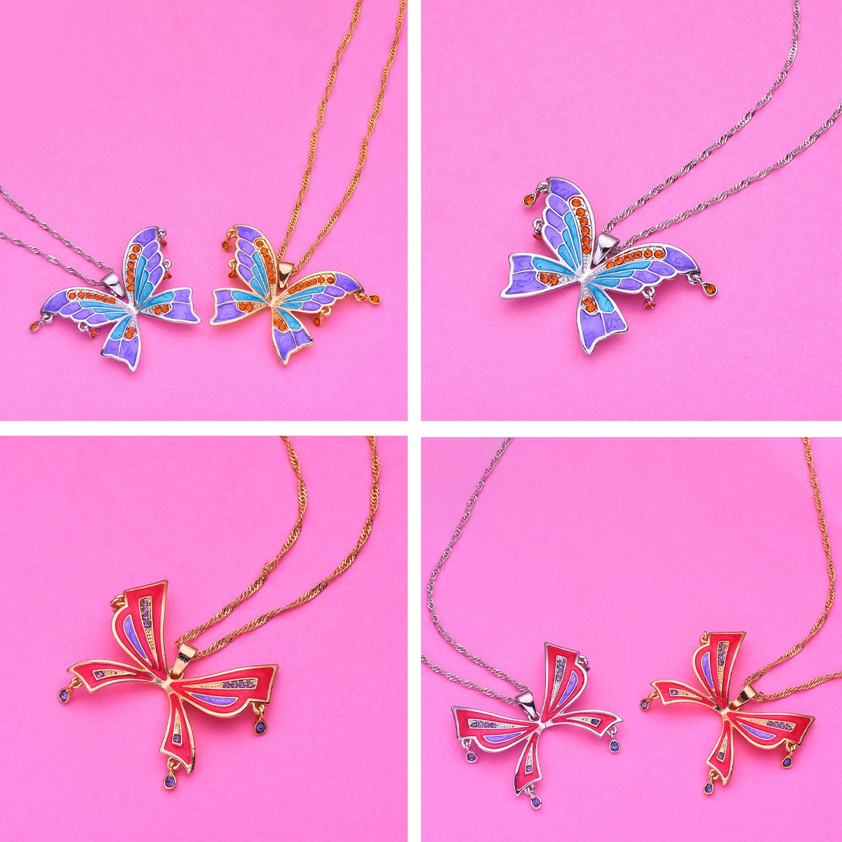 Medsor Exquisite Butterfly Necklaces Inlaid Cubic Zirconia Trendy Colorful Charm Chunky Collar Jewelry Gift for Women Friends