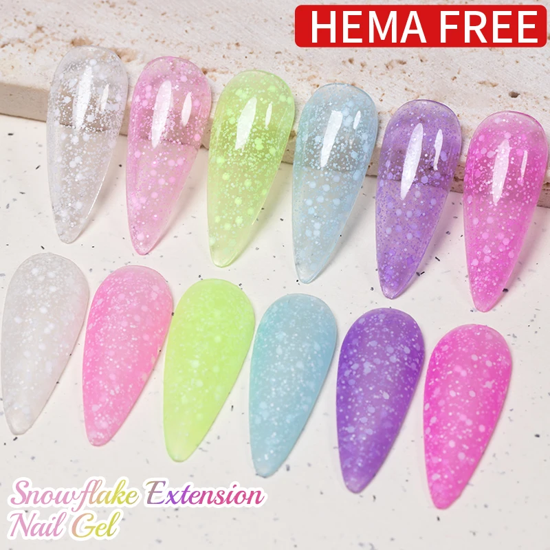 7.5ML Neon Colors Snowflake Extension Nail Gel Polish Hema Free Glitter Sequins Builder Nail Gel Semi-Permanent UV Nail Varnish