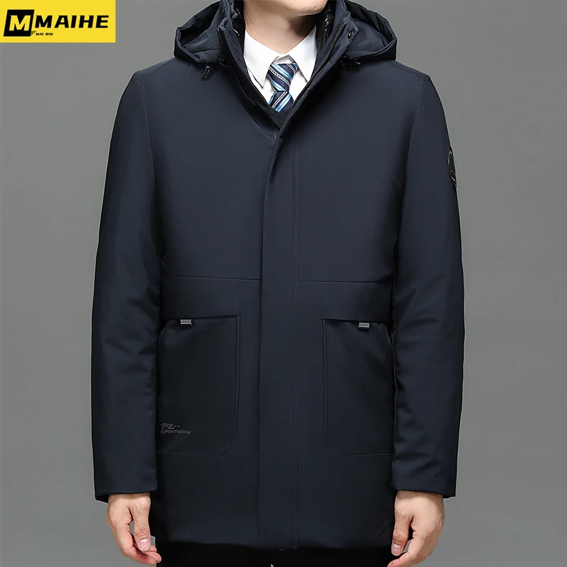 Chaqueta de plumón con capucha para hombre, Parka con Bolsillo grande, acolchada, gruesa, informal, de negocios, de invierno