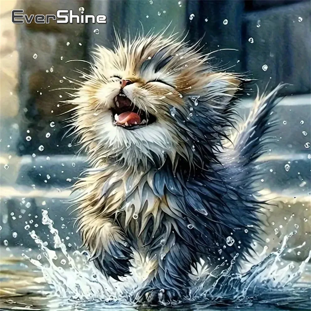 Evershine DIY Katze Diamant Mosaik Tiermuster für Erwachsene Anfänger Stickerei Acryl Bastelbedarf Malerei Dekor für Zuhause