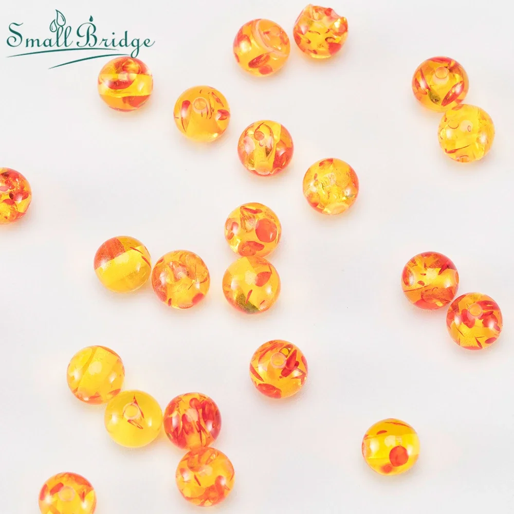 6/8/10/12MM Round Glod Yellow Faux Beeswax Lampwork Beads For Bracelet Jewerly Making DIY Accessories Resin Amber Flower Bead