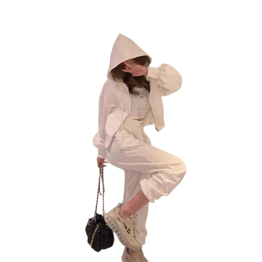 طقم ملابس رياضية للتخسيس للنساء، سويت شيرت عصري فضفاض مناسب مكون من ثلاث قطع لتشغيل موسم الربيع والخريف