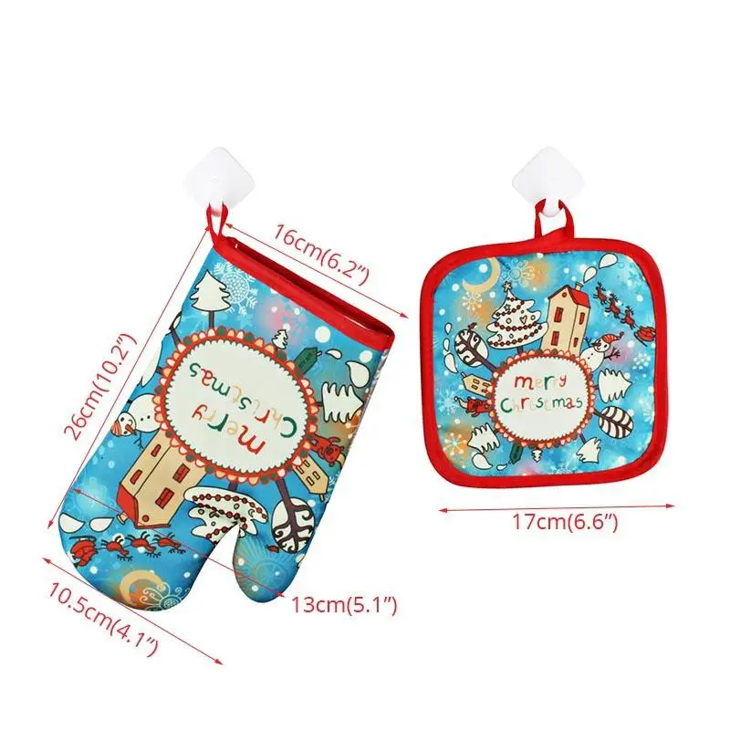 Christmas Oven Gloves Pot Holders Set Santa Claus Snowflake Candy Pattern Insulated Oven Mitts Home Kitchen Christmas Decoration