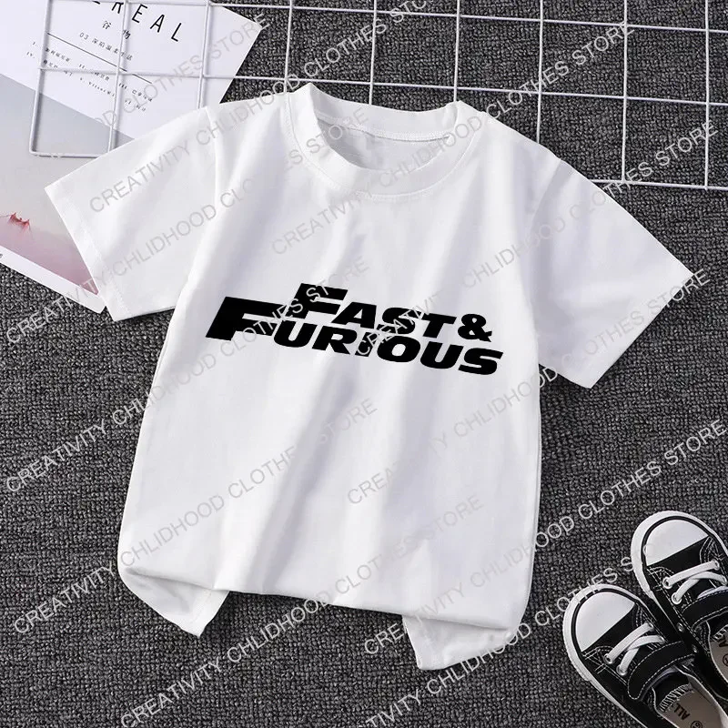 Fast and Furious Children T-shirt Kawaii Racing Print T Shirts Cartoon Casual Clothes Anime Kid Girl Boy Fashion Tops Streetwear