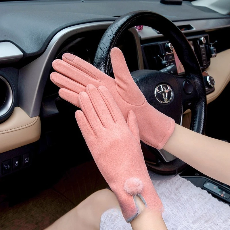 Women's spring, autumn, winter, velvet touch screen, rabbit velvet, simple, warm, windproof, student gloves for outdoor sports