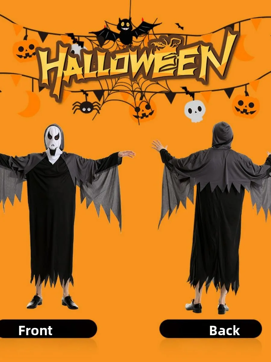loween Costume per adulti e bambini Scr Abito lungo Morte in arrivo Abiti da spettacolo Abito da festival spaventoso Materiale in poliestere
