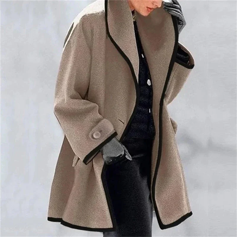 

Women's Autumn and Winter Woolen Coat Autumn Winter Long Sleeve Casual Outwears Fashion Women Woolen Solid Loose Jacket