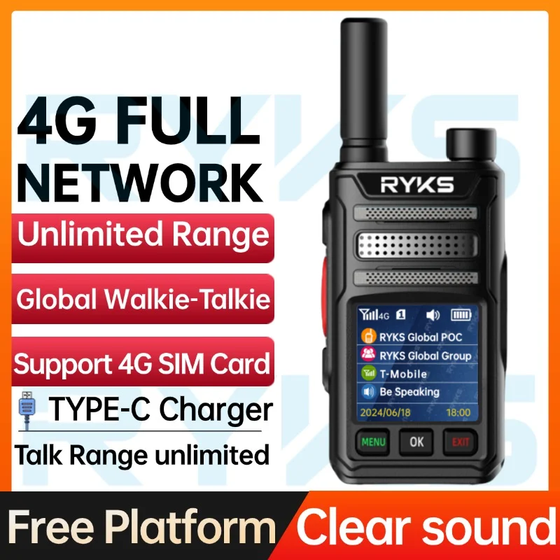 

4G POC PTT Public Walkie Talkie Two-Way Radio Linux System no free platform Compatible with 72 national SIM cards