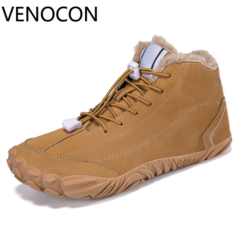 VENOCON Barefoot Wide Nose Toe Box Feet PU Thermal Winter Thermal Fur Lining Snow Boots Sneakers Shoes Footwear For Man Woman