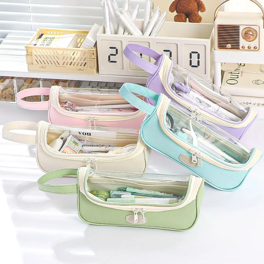 High Appearance Level Transparent Pencil Case PVC Macaron Simple Pen Case Storage Box Pencil Holder Transparent Pen Bag Student