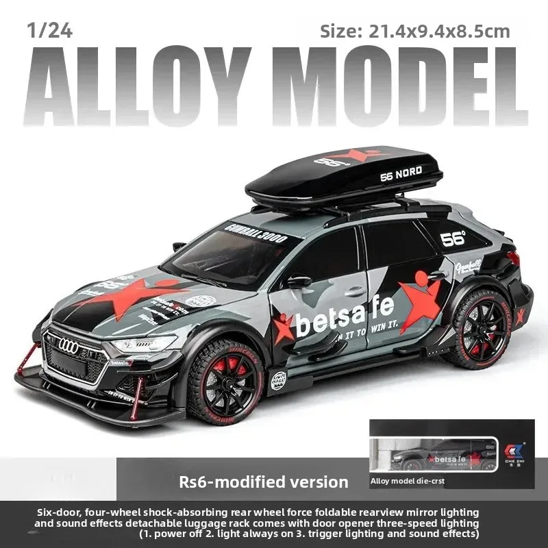 1:24 rs6 versão modificada modelo de carro brinquedos liga diecast com puxar para trás luz & som modelo carros meninos presentes para crianças