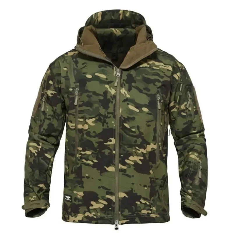 Maschio impermeabile in pile esercito tattico con cappuccio uniforme calda militare abbigliamento da uomo giacche softshell cappotto mimetico giacche a vento