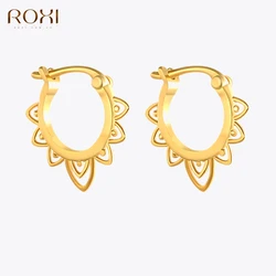 ROXI 925 Sterling Silver Geometric Round Stud Earrings For Women Party Gift 2019 Fashion Jewelry Boho Leaf Circle Small Earrings