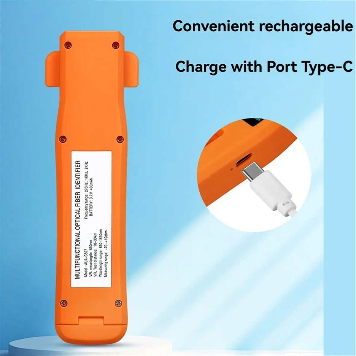 popop AUA-C607 Rechargeable Active Optical Fiber Identifier Live Fiber Cable Tester FTTH Tool OFI Built in OPM/VFL/LED