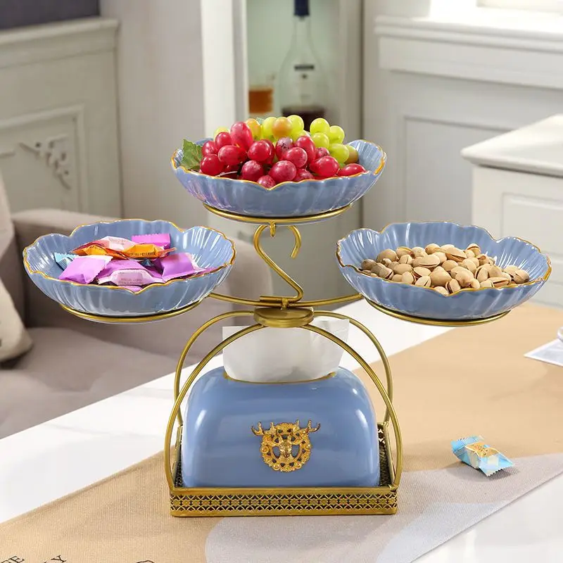 

Creative ceramic fruit plate, modern living room home high-end, snack plate rotating grid, dried fruit plate