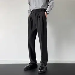 Men's Spring and Autumn British Light Mature Style Casual Pants, Fashionable Business Straight Loose Casual Dress Pants M-2XL