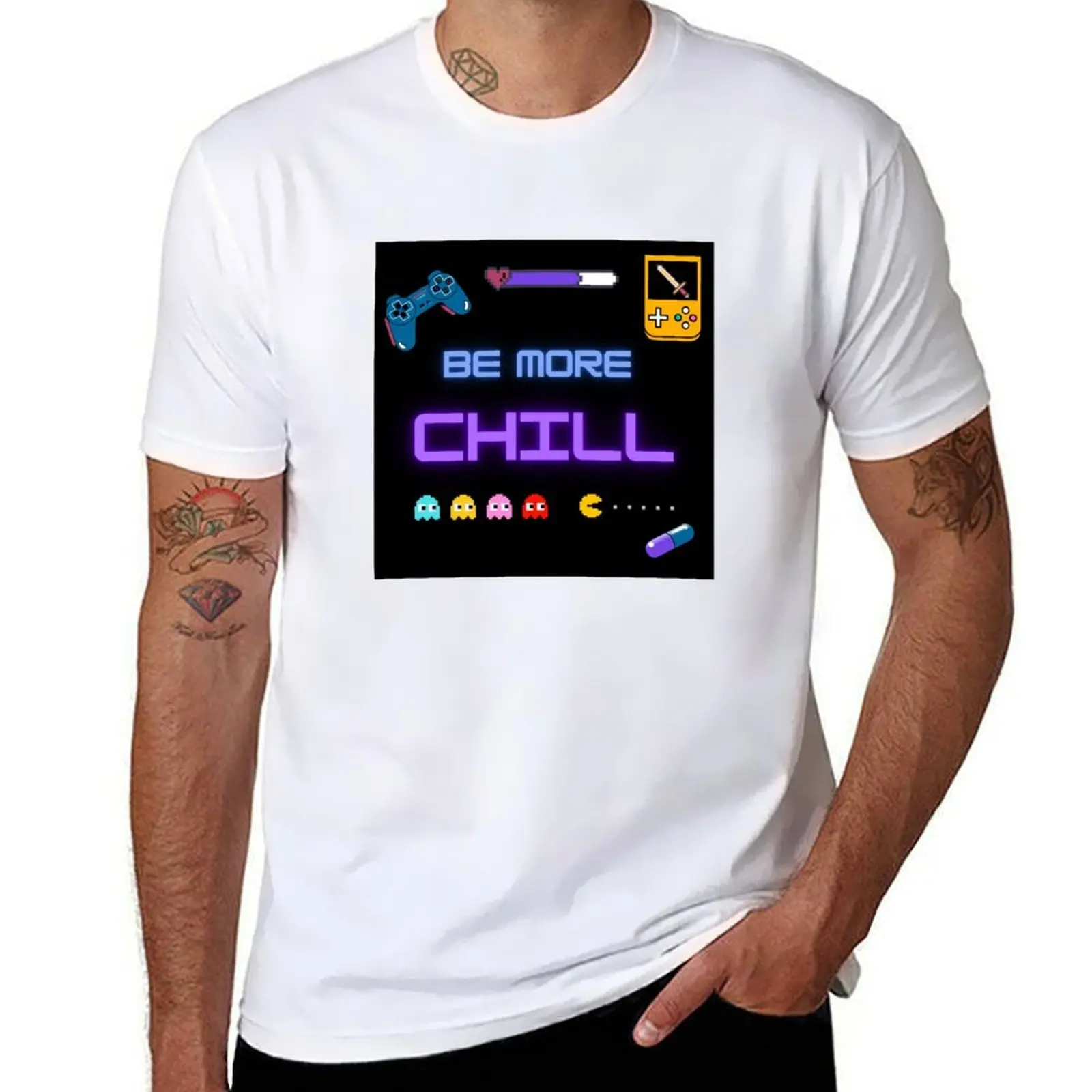 

Be more chill logo with retro games T-Shirt anime t shirts for man man t shirts for men casual T-Shirt