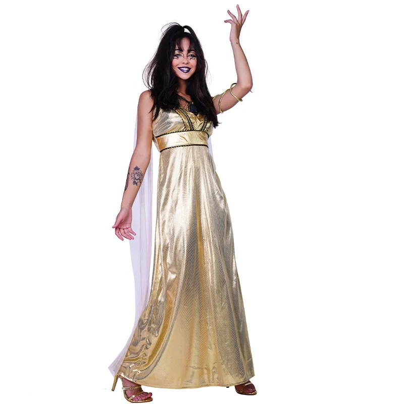 Antico egitto Cleopatra Modern Drama Sexy Golden dress Costume Cosplay Halloween donna