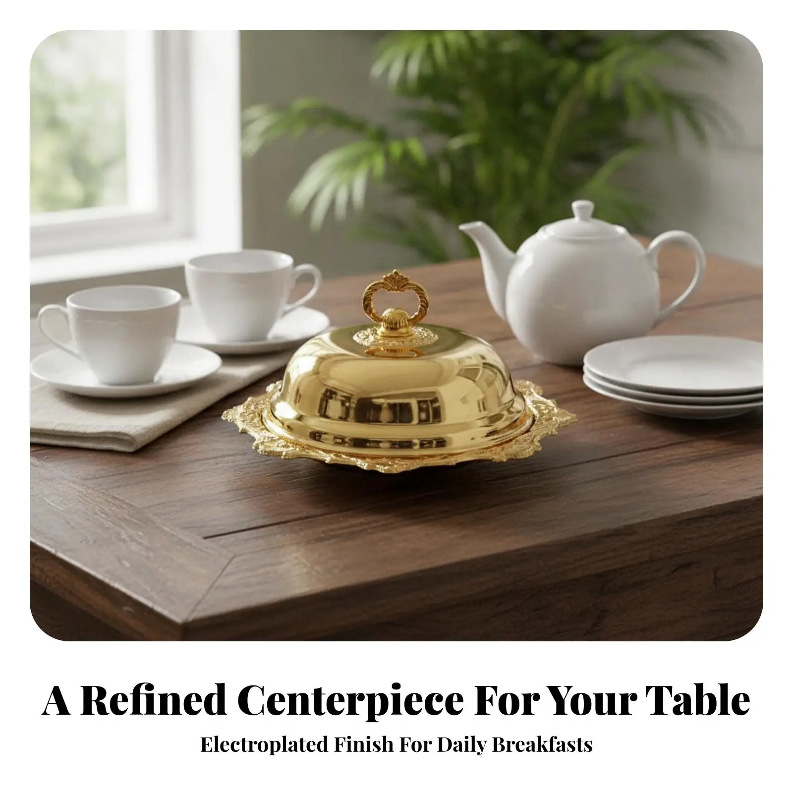 Vintage Style Round Butter Tray with Metallic Cover for Breakfast Tea Time
