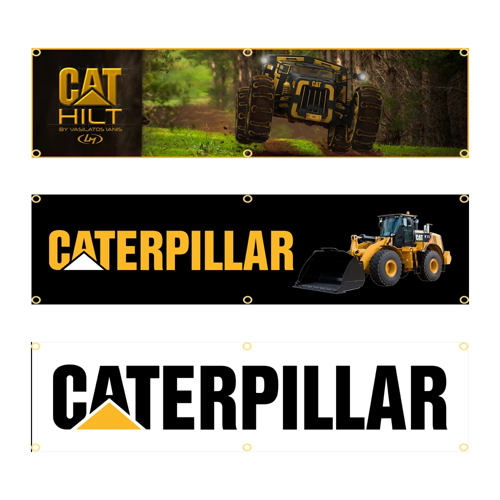 60*240  Caterpillars Flag Polyester Printed Excavator Banner For Decor