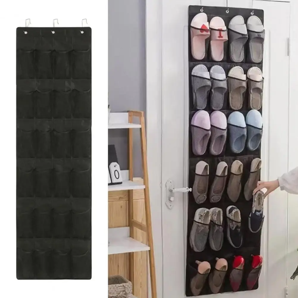 Breathable Hanging Storage Bag Over-The-Door Shoes Organizer 24 Mesh Pockets Over The Door Shoe Rack for Shoes Socks Toys view 3