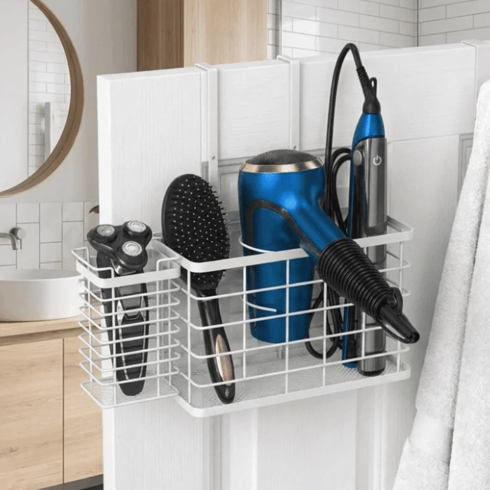 adjustable-door-rear-storage-rack-wall-mounted-cabinet-door-hair-dryer-holder-metal-space-saving-storage-basket-home-storage