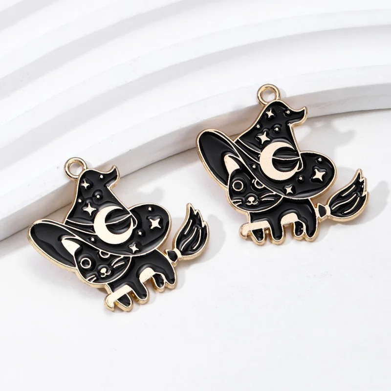 

10pcs New Halloween Cat Enamel Charms Magic Animal Funny Pendants For Making DIY Handmade Findings Accessories Necklace Jewelry