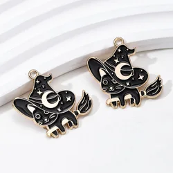 10pcs New Halloween Cat Enamel Charms Magic Animal Funny Pendants For Making DIY Handmade Findings Accessories Necklace Jewelry